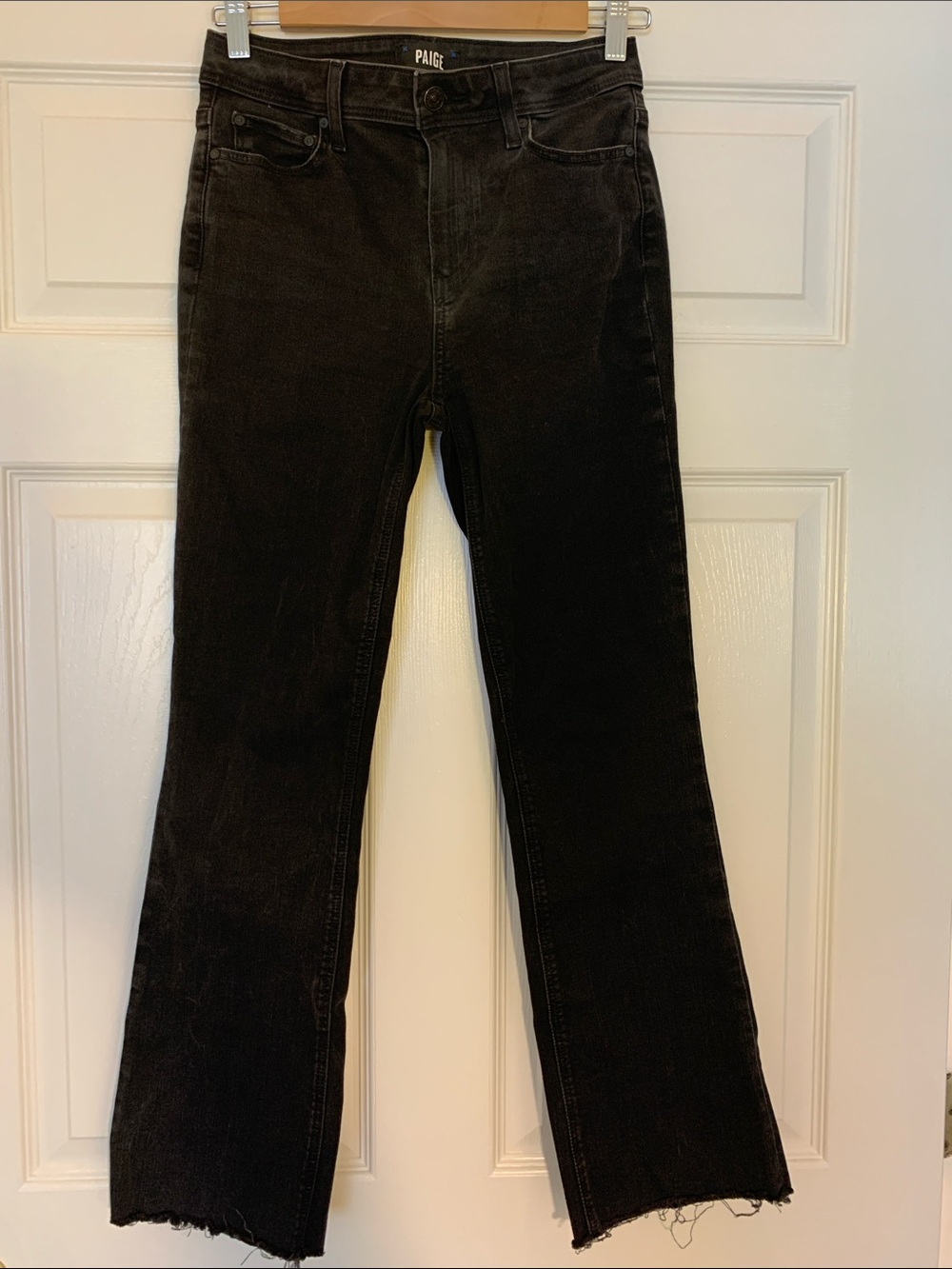 PAIGE Black Wide-Leg Frayed Hem Jeans